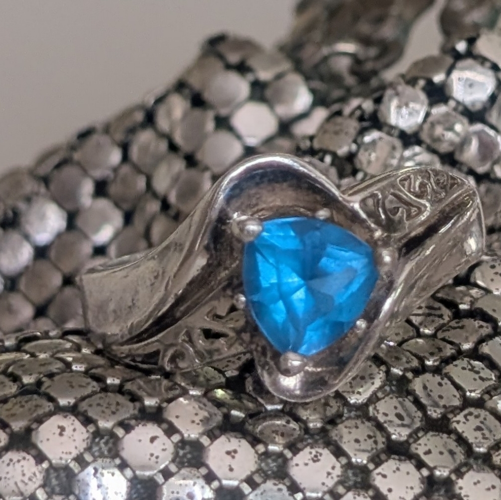 Sterling Silver Blue Spinel Ring 8 1/2